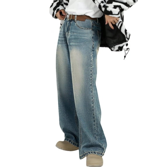EMMIOL Men's Wide Leg Jeans Y2K Vintage Baggy Loose Fit Jeans Hip Hop Denim Pants 90s Streetwear