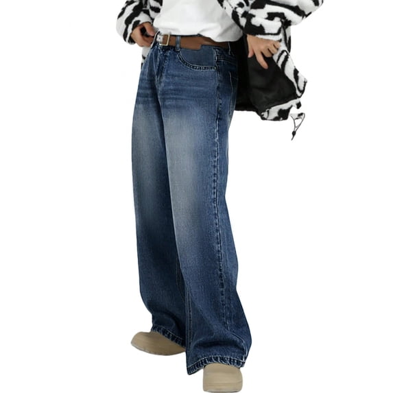 EMMIOL Men's Wide Leg Jeans Y2K Vintage Baggy Loose Fit Jeans Hip Hop Denim Pants 90s Streetwear