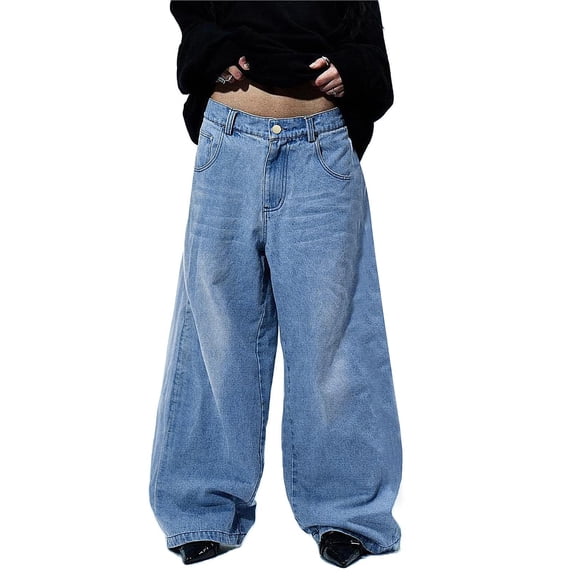 EMMIOL Men's Y2K Baggy Jeans Wide Leg Stretchy Denim Pants, Skater Striped Oversized Streetwear Casual Trousers