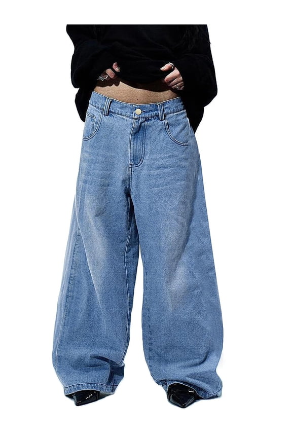 Men's Y2K Baggy Jeans Wide Leg Stretchy Denim Pants, Skater Striped Oversized Streetwear Casual Trousers