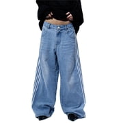 EMMIOL Mens Y2K Baggy Jeans Wide Leg Stretchy Denim Pants, Skater Striped Oversized Streetwear Casual Trousers
