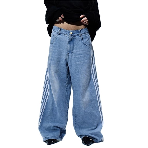 EMMIOL Men's Y2K Baggy Jeans Wide Leg Stretchy Denim Pants, Skater Striped Oversized Streetwear Casual Trousers