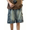 thumbnail image 1 of EMMIOL Men's Y2K Denim Shorts Mid Elastic Waist Baggy Jean Shorts Loose Fit Jorts Retro Hip Hop Shorts, 1 of 6