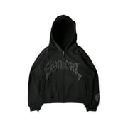 EMMIOL Womens and Mens Y2K Street Oversized Black Hoodie with Gothic Graphic, Roomy Hood & Side Pockets