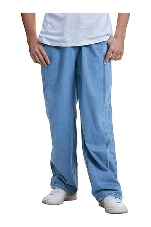 Men's Y2K Vintage Baggy Wide Leg Jeans 90s Washed Loose Fit Hip Hop Denim Pants