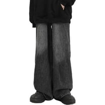 EMMIOL Men's Y2K Vintage Black Wash Wide Leg Jeans 90s Mid Rise Loose Hip Hop Denim Pants