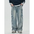 thumbnail image 1 of EMMIOL Men's Y2K Vintage Distressed Cargo Wide Leg Jeans 90s Mid Rise Loose Fit Hip Hop Denim Pants, 1 of 8