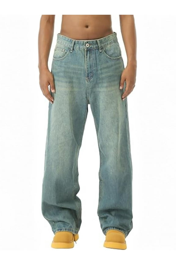 Men's Wide Leg Jeans Y2K Vintage Baggy Jeans 90s Hip Hop Streetwear Loose Fit Denim Pants