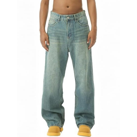 EMMIOL Men's Wide Leg Jeans Y2K Vintage Baggy Jeans 90s Hip Hop Streetwear Loose Fit Denim Pants