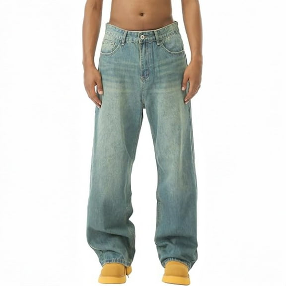 EMMIOL Men's Wide Leg Jeans Y2K Vintage Baggy Jeans 90s Hip Hop Streetwear Loose Fit Denim Pants