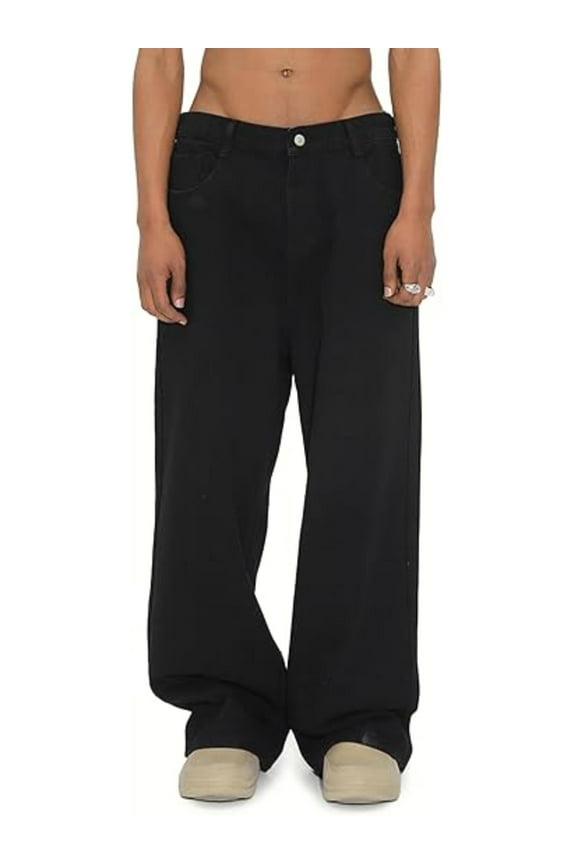 Men's Wide Leg Jeans Y2K Vintage Baggy Jeans 90s Hip Hop Streetwear Distressed Loose Fit Denim Pants