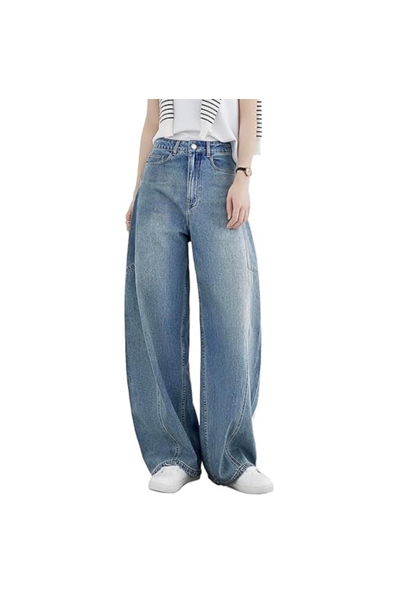 Women Hip Hop Baggy Jeans Wide Leg Mid-Low Waist Jeans Loose Boyfriends Jeans 90s Vintage Denim Pants Barrel Jeans