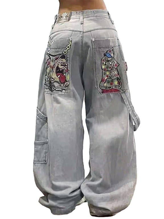 Women's Baggy Barrel Jeans Y2K Vintage Wide Leg Jeans Mid Waist 90s Hip Hop Boyfriend Fit Denim Pants