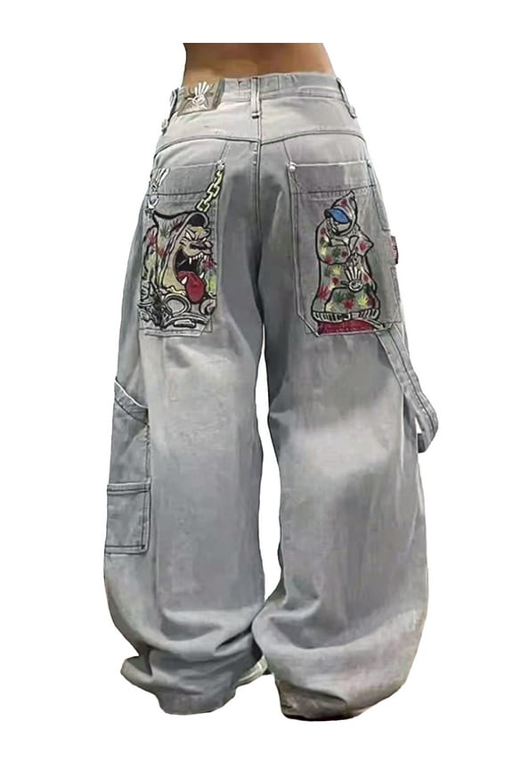 Women's Baggy Barrel Jeans Y2K Vintage Wide Leg Jeans Mid Waist 90s Hip Hop Boyfriend Fit Denim Pants