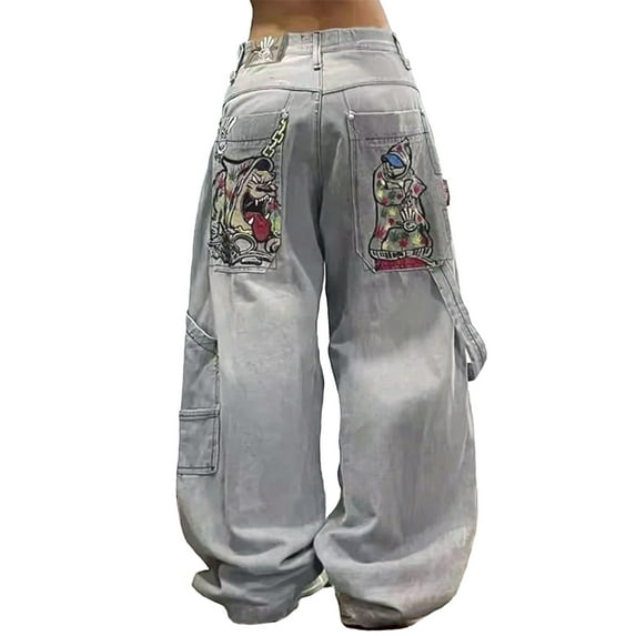 EMMIOL Women's Baggy Barrel Jeans Y2K Vintage Wide Leg Jeans Mid Waist 90s Hip Hop Boyfriend Fit Denim Pants
