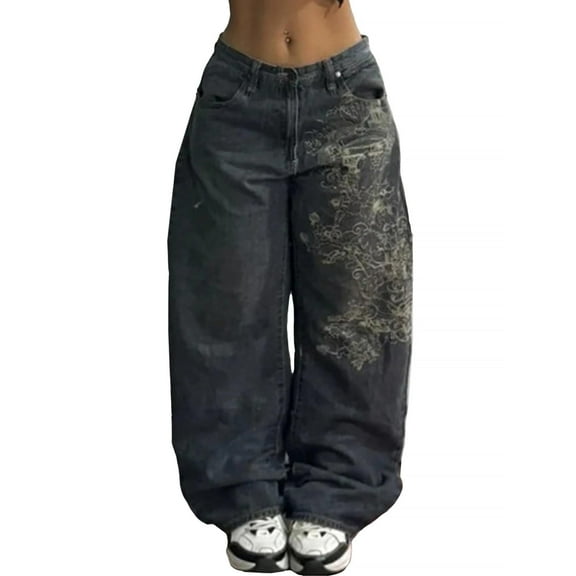 EMMIOL Women's Baggy Barrel Jeans Y2K Vintage Wide Leg Jeans Mid Waist 90s Hip Hop Boyfriend Fit Denim Pants