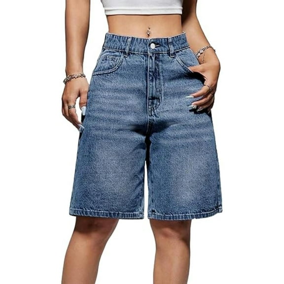 EMMIOL Women's Denim Shorts Mid-Low Waist Jean Shorts for Women,Y2K Vintage Summer Streetwear XS-XXXL