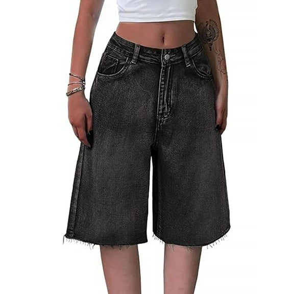 EMMIOL Women's Denim Shorts Y2K Vintage Jean Shorts Distressed Jorts Mid Waist Baggy Summer Streetwear