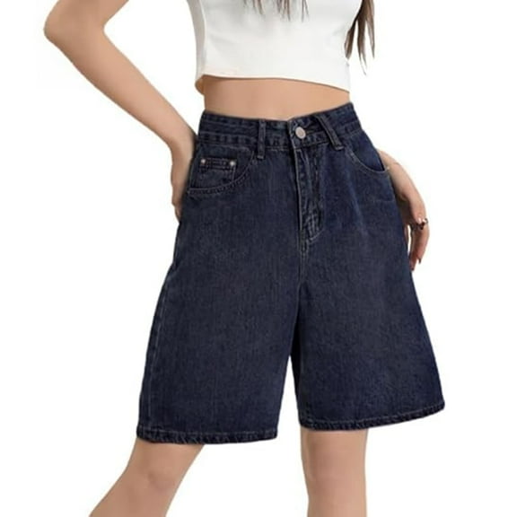 EMMIOL Women's Denim Shorts Baggy Jean Shorts with Mid Waist Y2K Streetwear Summer Long Shorts