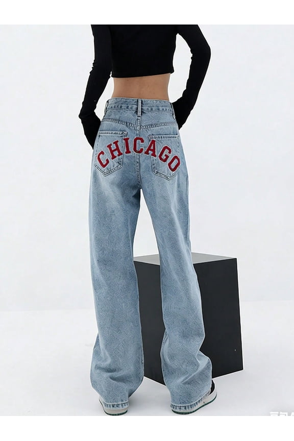 Women's Baggy Boyfriend Jeans High Rise Wide Leg Jeans Dark Wash Vintage Jeans Y2K Street Denim Pants