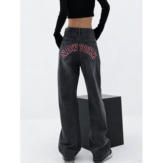 EMMIOL Women's Baggy Boyfriend Jeans High Rise Wide Leg Jeans Dark Wash Vintage Jeans Y2K Street Denim Pants