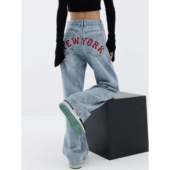 EMMIOL Women's Baggy Boyfriend Jeans High Rise Wide Leg Jeans Dark Wash Vintage Jeans Y2K Street Denim Pants