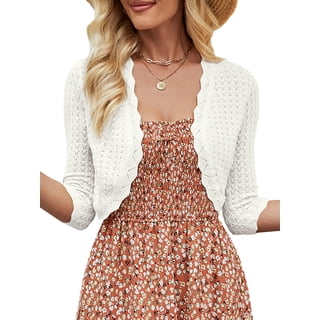 EMMIOL Women's Bolero Shrug 3/4 Sleeve Cropped Cardigan Knit Sweaters Open Front Casual Elegant Jacket for Dresses