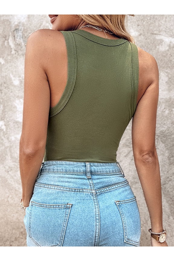 Women's Ribbed Racerback Tank Tops Built-in Padded Bra Sleeveless Fitted Casual Daily Shirts