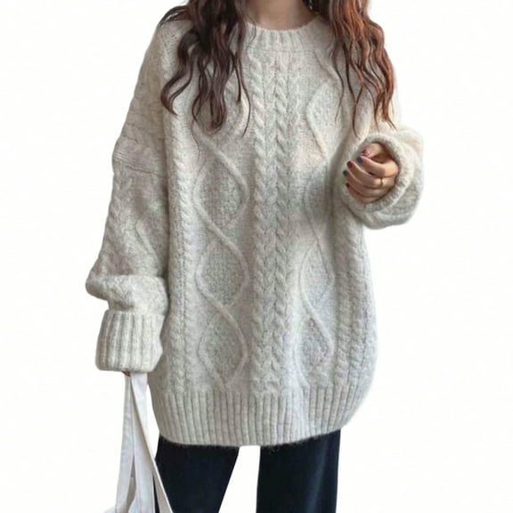 EMMIOL Women's Chunky Cable Knit Oversized Sweater Long Sleeve Crewneck Pullover for Casual Fall Outfits