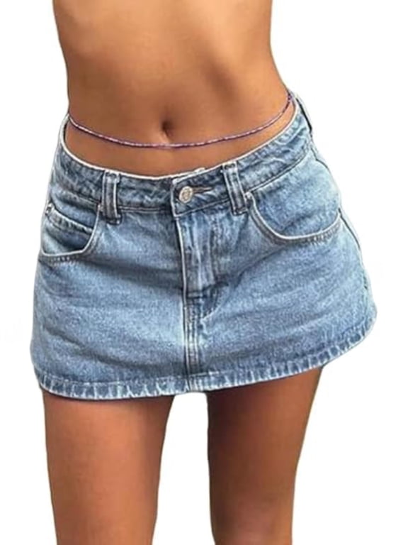 Women's Denim Mini Skirt Low Waist Jean Skirts for Women,Vintage Y2K Style Summer Denim Skirts