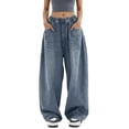 thumbnail image 1 of EMMIOL Women's High Rise Baggy Barrel Jeans Y2K Vintage Wide Leg Jeans with Elastic Waist Dark Wash Boyfriend Denim Pants, 1 of 7