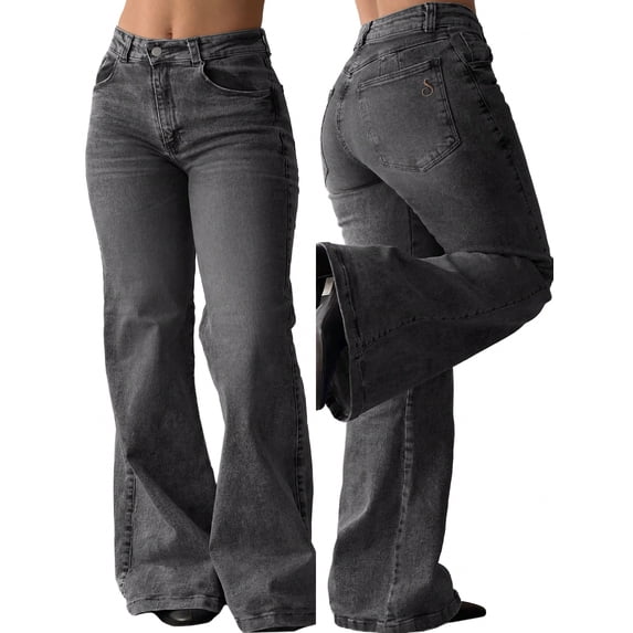 EMMIOL Women's High Waist Slim Fit Flare Jeans Y2K 90s Bell Bottoms Vintage Washed Denim for Casual,Streetwear