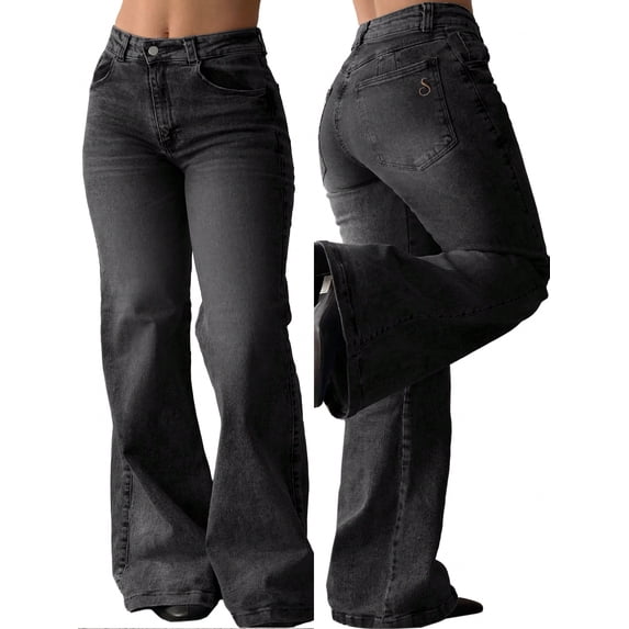 EMMIOL Women's High Waist Slim Fit Flare Jeans Y2K 90s Bell Bottoms Vintage Washed Denim for Casual,Streetwear