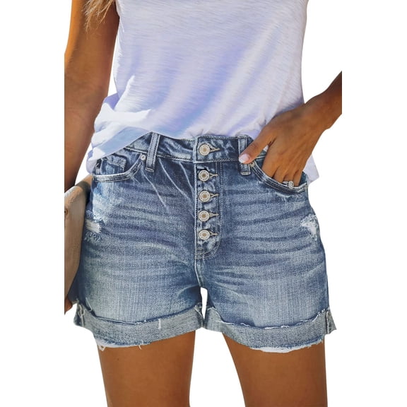 EMMIOL Women's High Waisted Rolled Denim Shorts Casual Ripped Summer Hot Shorts with Pockets Frayed Distressed Style
