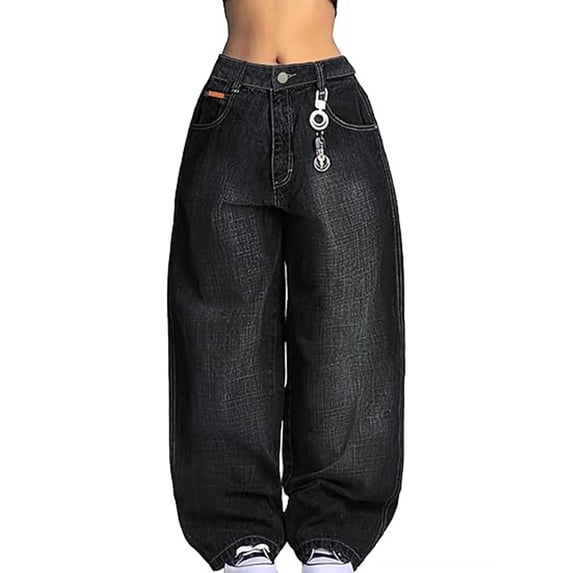 EMMIOL Women's Baggy Barrel Jeans Y2K Vintage Wide Leg Jeans Mid Waist 90s Hip Hop Boyfriend Fit Denim Pants