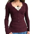 thumbnail image 1 of EMMIOL Women's Lightweight V-Neck Lace Trim Button Up Cardigan Long Sleeve Ribbed Knit Slim Fit Top, 1 of 5