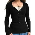 thumbnail image 1 of EMMIOL Women's Lightweight V-Neck Lace Trim Button Up Cardigan Long Sleeve Ribbed Knit Slim Fit Top, 1 of 6