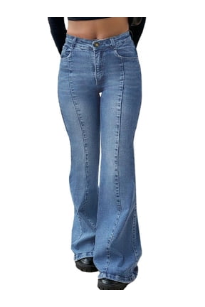Women's Mid-High Waist Stretchy Flare Bell Bottoms Jeans Y2K Vintage Washed Bootcut Denim Pants for Casual,Streetwear