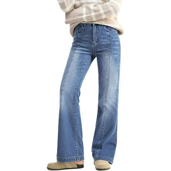 EMMIOL Women's Mid-High Waist Stretchy Flare Bell Bottoms Jeans Y2K Vintage Washed Bootcut Denim Pants for Casual,Streetwear
