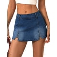 thumbnail image 1 of EMMIOL Women's Mid-Low Waisted Stretch Denim Mini Skort Y2K Casual Jean Skirt with Built-in Shorts, 1 of 7