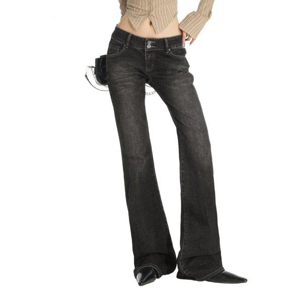 EMMIOL Women's Mid Rise Flared Bell Bottom Stretch Wide Leg Jeans Y2K 90s Boyfriends Denim Pants