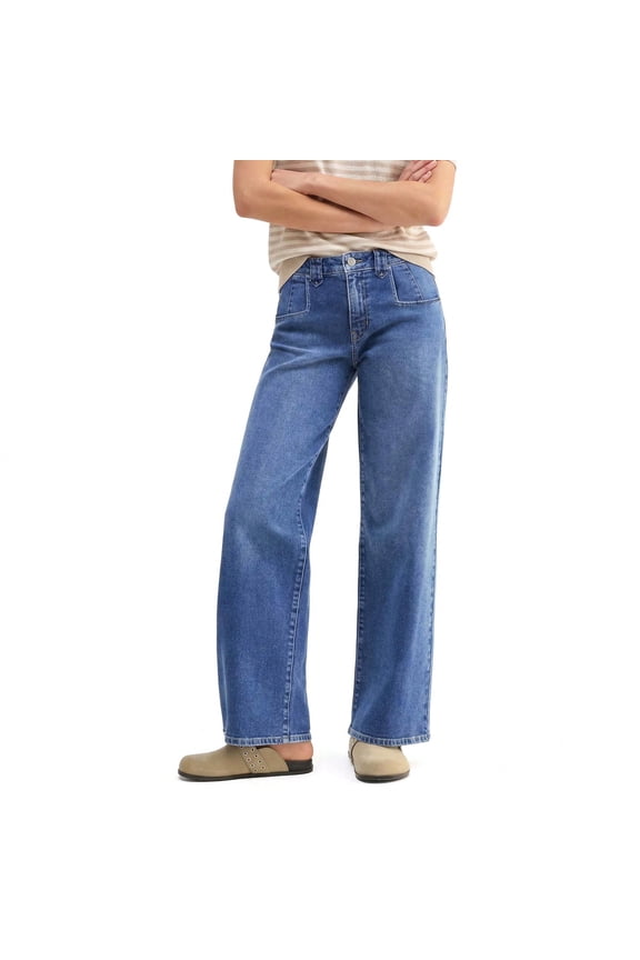 Women's Mid-Rise Stretchy Baggy Jeans Trendy Y2K Straight Leg Boyfriend Jeans Loose Fit Wide Leg Casual Denim Trousers