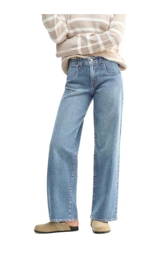 Women's Mid-Rise Stretchy Baggy Jeans Trendy Y2K Straight Leg Boyfriend Jeans Loose Fit Wide Leg Casual Denim Trousers