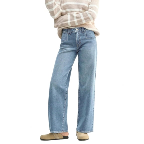 EMMIOL Women's Mid-Rise Stretchy Baggy Jeans Trendy Y2K Straight Leg Boyfriend Jeans Loose Fit Wide Leg Casual Denim Trousers