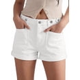 thumbnail image 1 of EMMIOL Women's Mid-Rise Stretchy Denim Hot Shorts Y2K Vintage Washed Rolled Hem Jean Shorts with Adjustable Waist and Patch Pockets, 1 of 8