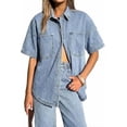 thumbnail image 1 of EMMIOL Women's Oversized Distressed Denim Shirt Long Sleeve Button Down Jean Jacket Fall Casual Outfits 2026, 1 of 7
