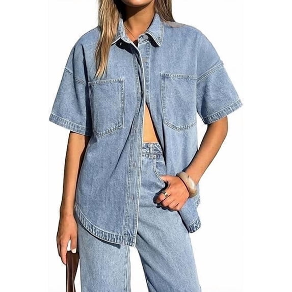 EMMIOL Women's Oversized Distressed Denim Shirt Long Sleeve Button Down Jean Jacket Fall Casual Outfits 2026