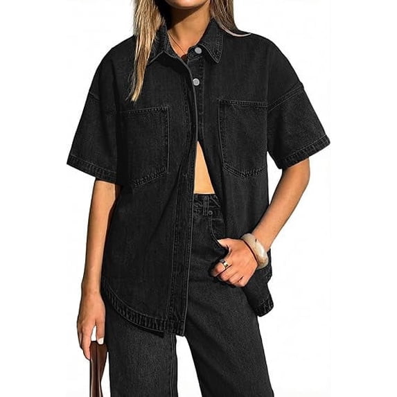 EMMIOL Women's Oversized Distressed Denim Shirt Long Sleeve Button Down Jean Jacket Fall Casual Outfits 2026