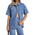 thumbnail image 1 of EMMIOL Women's Oversized Distressed Denim Shirt Long Sleeve Button Down Jean Jacket Fall Casual Outfits 2026, 1 of 7