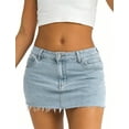thumbnail image 1 of EMMIOL Women's Summer Low Waist Stretch Denim Mini Skirt, Casual Slim Fit Jean Short Skirt with Fringed Hem, 1 of 6